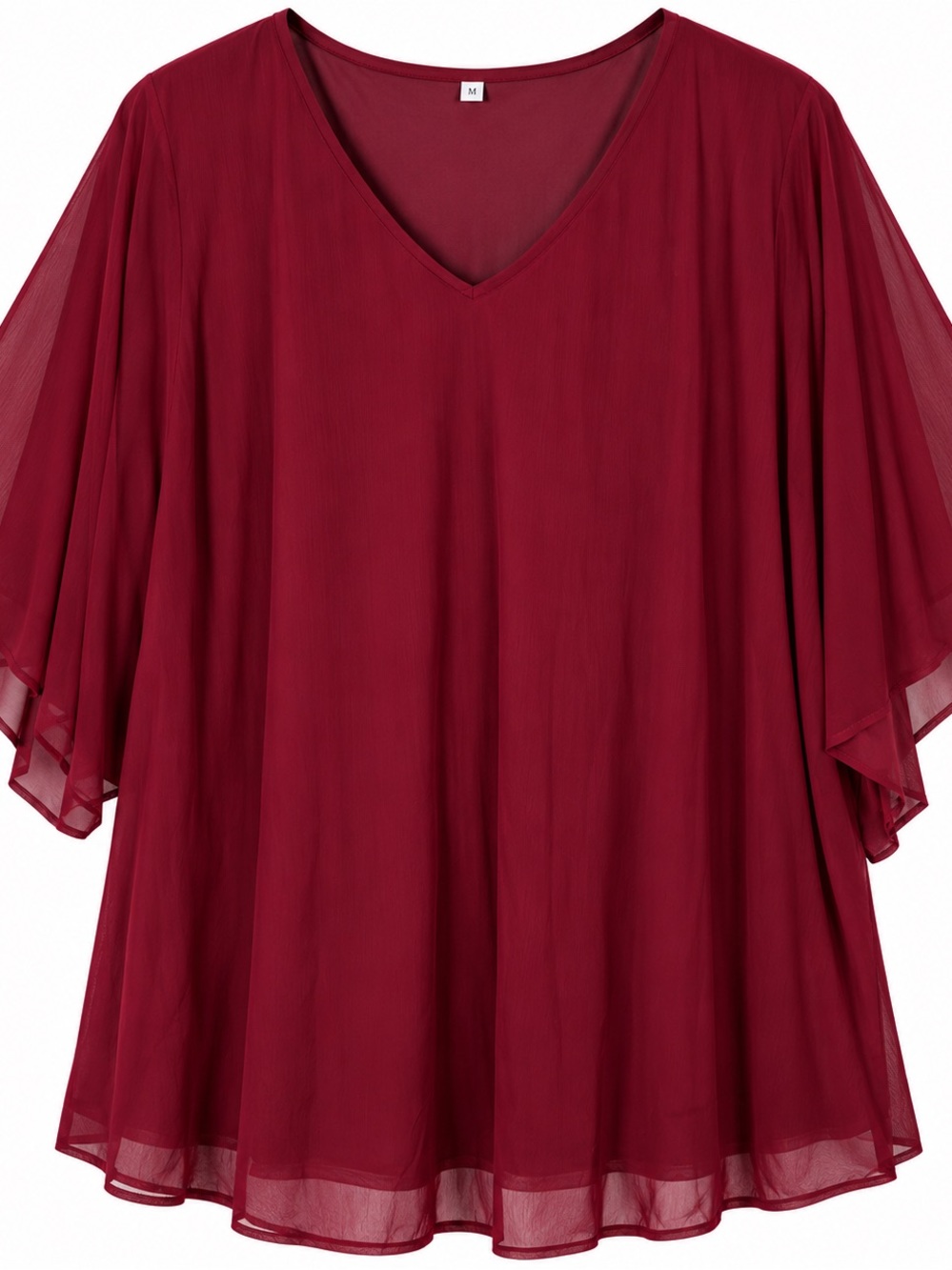 Burgundy Sheer Flowy Blouse Size 2X